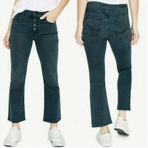 Sanctuary Connector Kick Crop Black Raw‎ Flare Hem Denim Jeans Size 28